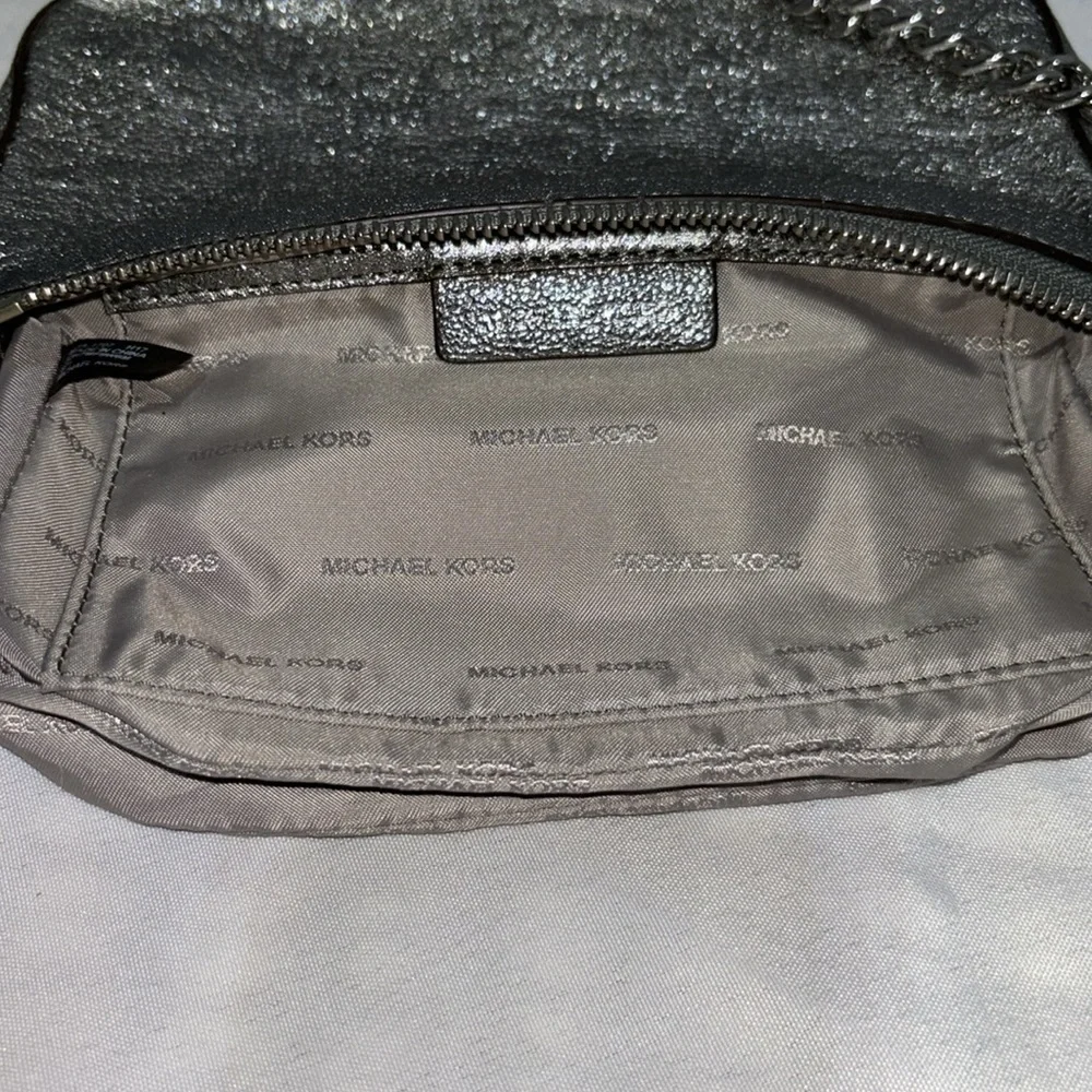 Michael Kors Mini Silver Metallic Pouchette Bag - Picture 7 of 15